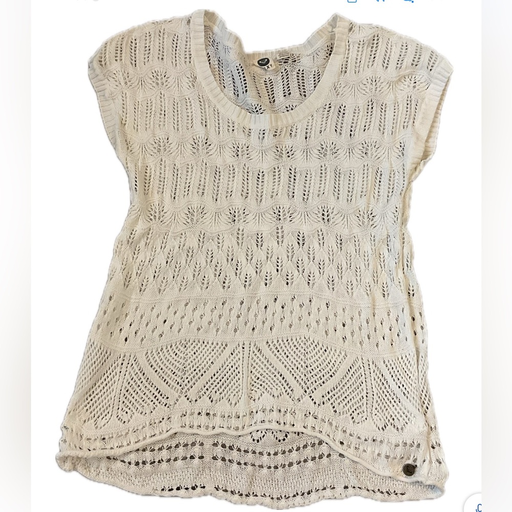 Roxy Scoop Neck White Crochet Blouse